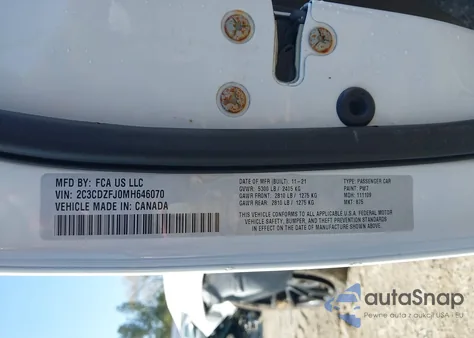 2021 Dodge Challenger R/T Scat Pack z USA, uszkodzony, nr VIN 2C3CDZFJ0MH646070